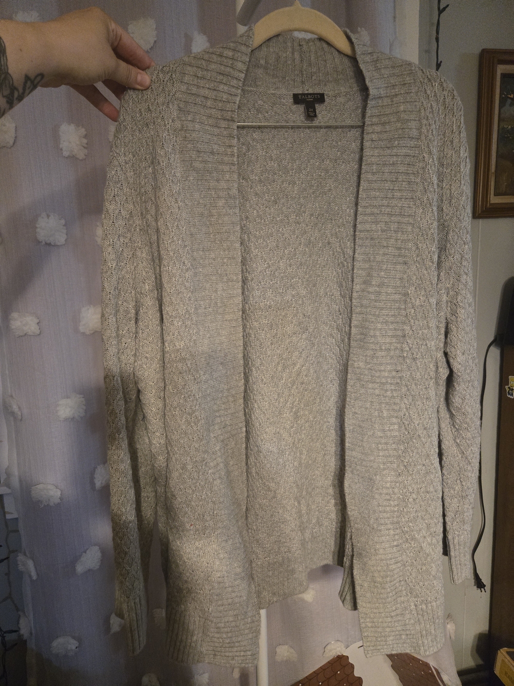 Talbots Woman 2X Gray Lambswool Blend Open Front Cardigan Sweater